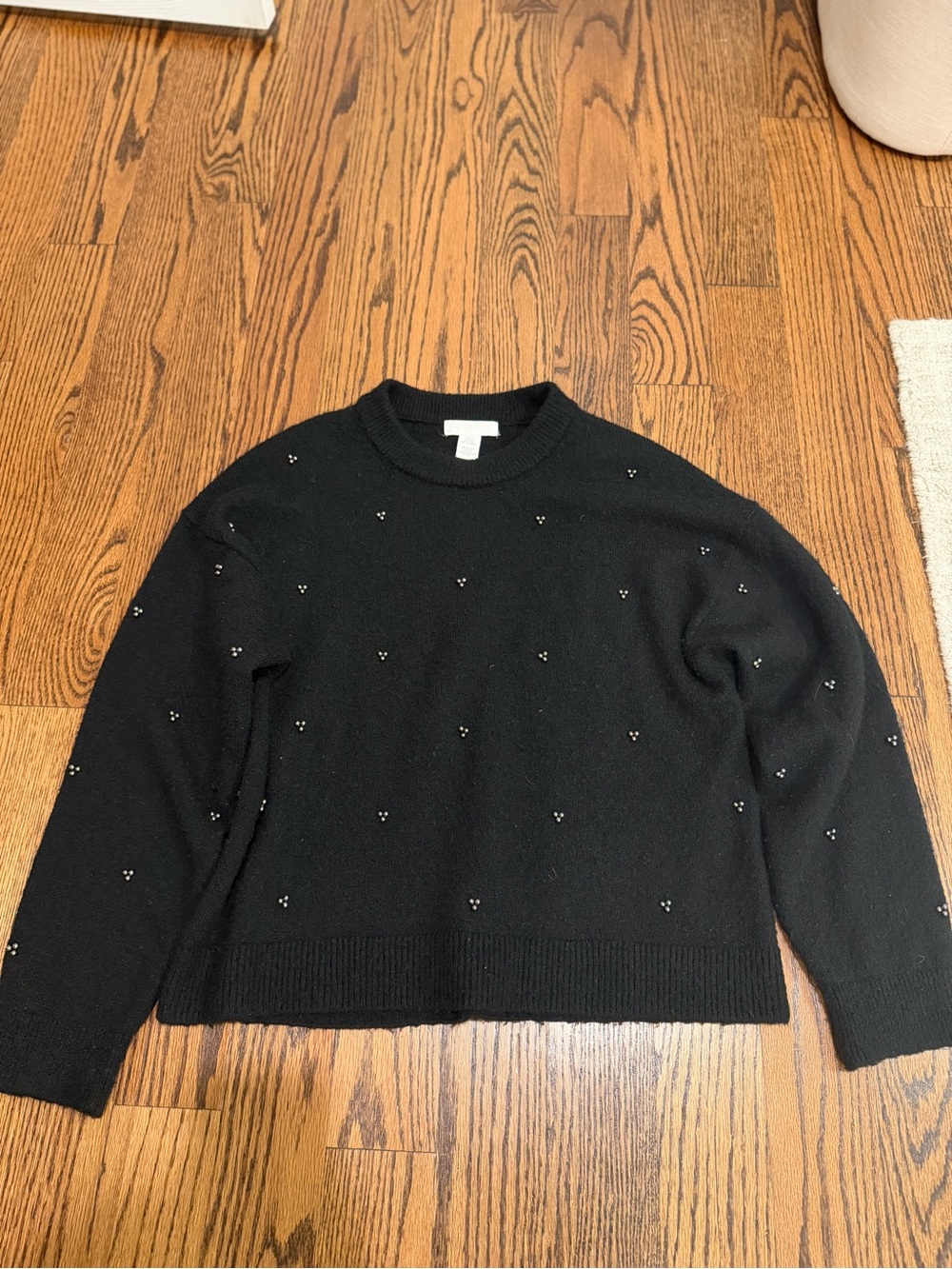 Black Crewneck Sweater with Embellishments